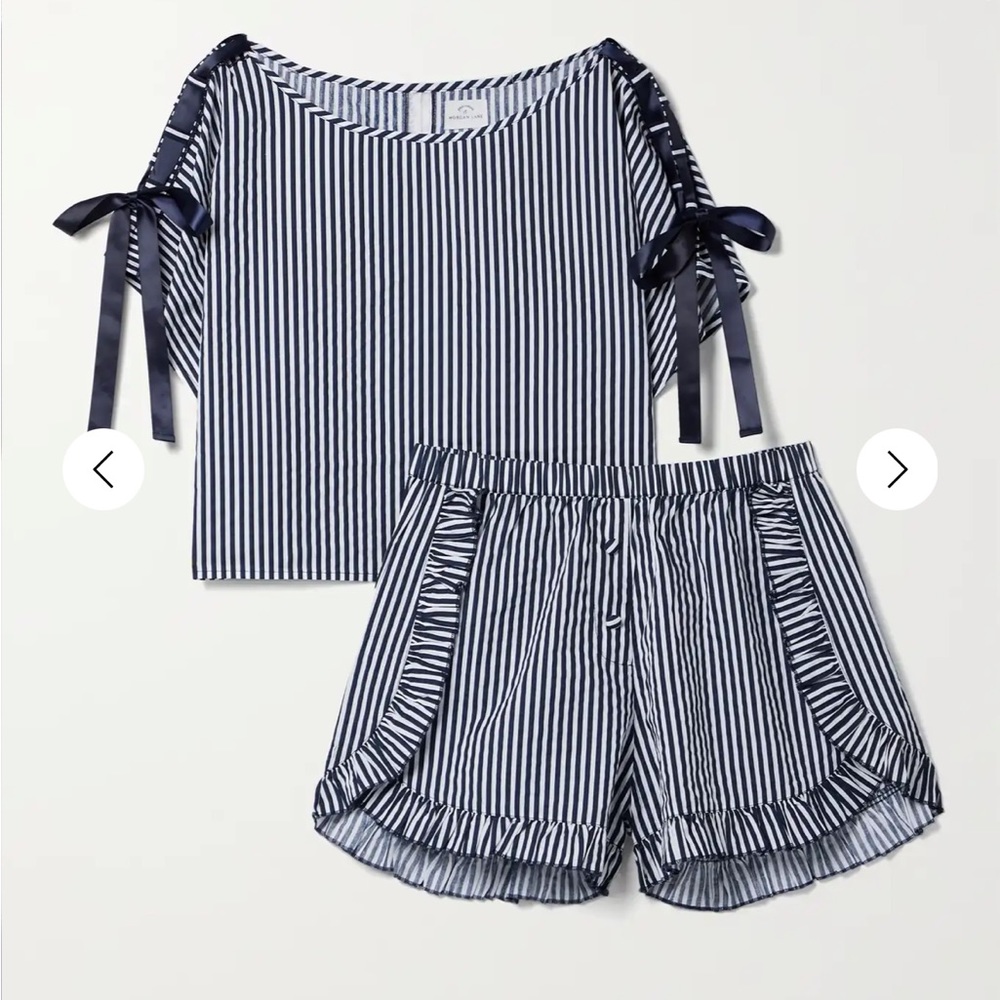 NWT Morgan Lane Gina Nessa Striped Ruffle-Trim Pajama Set